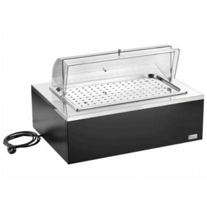 Мармит настольный (чефиндиш) gn1/1 для выпечки с крышкой roll-top, электр., на дерев.подставке венге